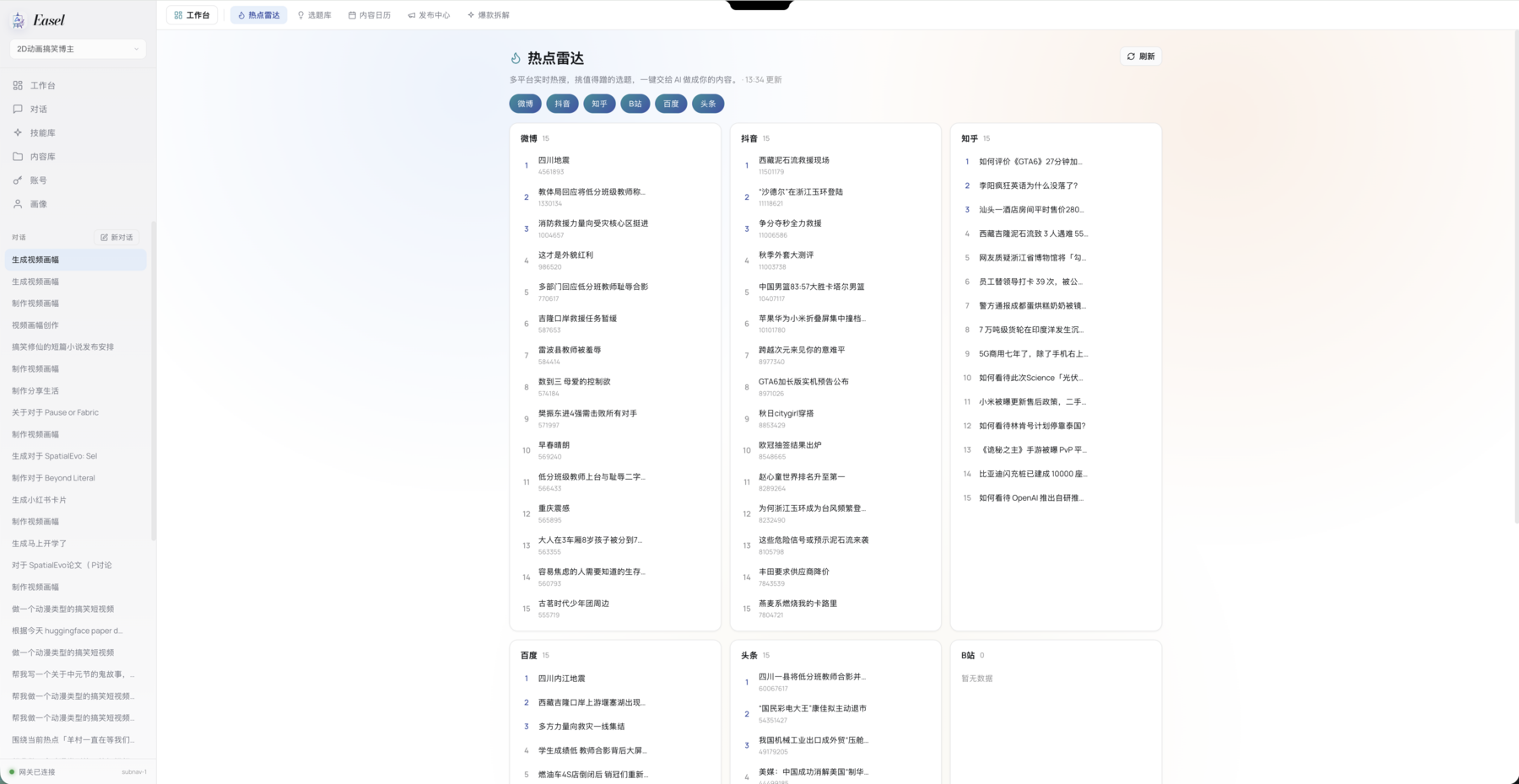 Easel 热点雷达界面