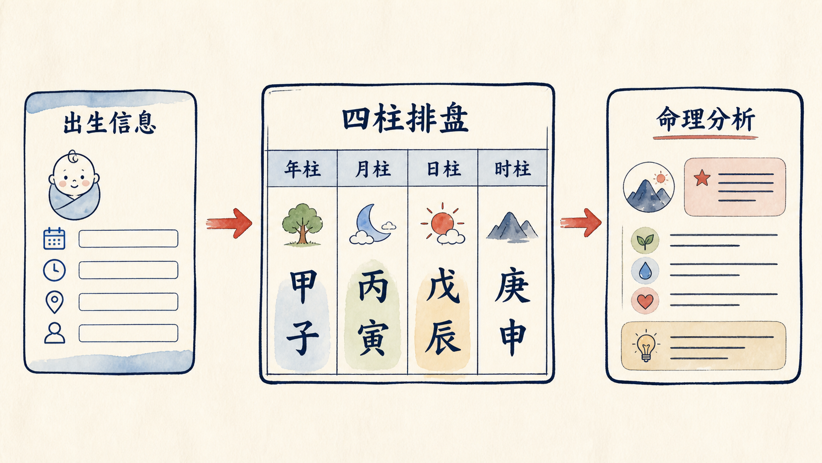 bazi-skill 的基本流程:出生信息、四柱排盘、命理分析